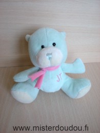 Doudou Ours Jim thompson Bleu écharpe rose 