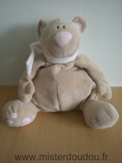 Doudou Ours Jollybaby Beige echarpe rose 