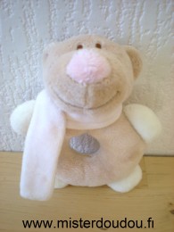 Doudou Ours Jollybaby Beige  nez et echarpe rose 