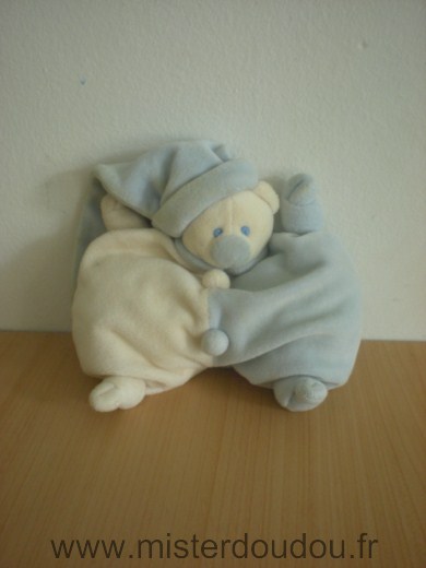 Doudou Ours Jollybaby Bleu ecru bonnet bleu Des auréoles sur le bonnet, le proposons en dépannage petit prix