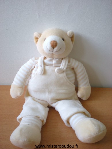 Doudou Ours Jollybaby Rayé jaune blanc salopette jaune 