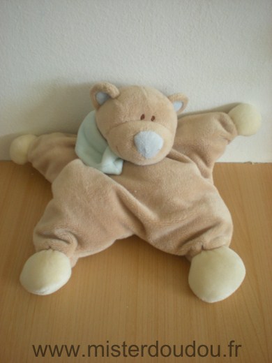 Doudou Ours Jollybaby Ricky beige echarpe bleu semi plat 