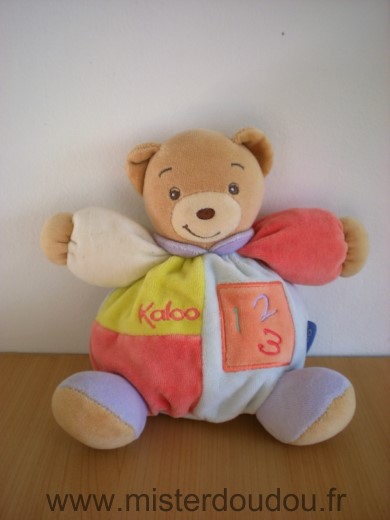 Doudou Ours Kaloo 123 jaune rouge orange bleu 