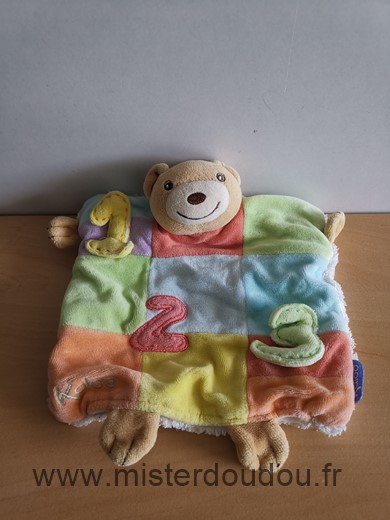 Doudou Ours Kaloo 123 multicolore patchwork 