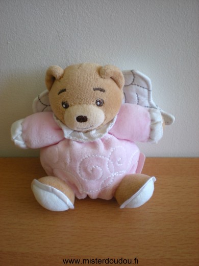 Doudou Ours Kaloo Ange rose ailes blanches Ours avec ficelle attache tétine dans le dos