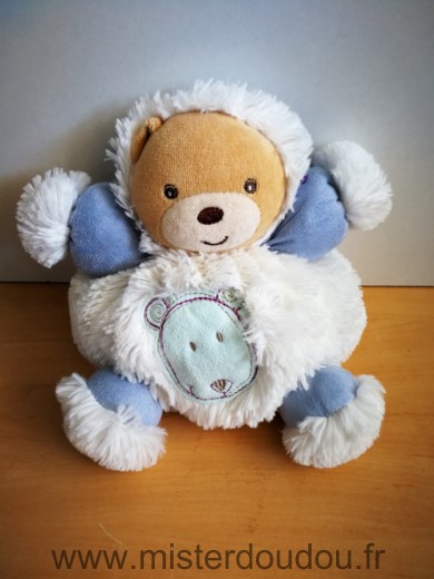 Doudou Ours Kaloo Blanc bleu fourriure capuche igloo 