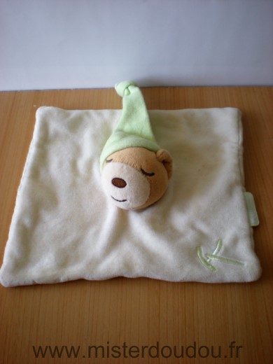 Doudou Ours Kaloo Blanc bonnet vert dormeur 