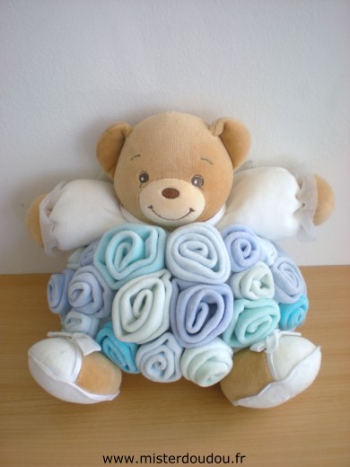 Doudou Ours Kaloo Blanc bouet de roses bleues 