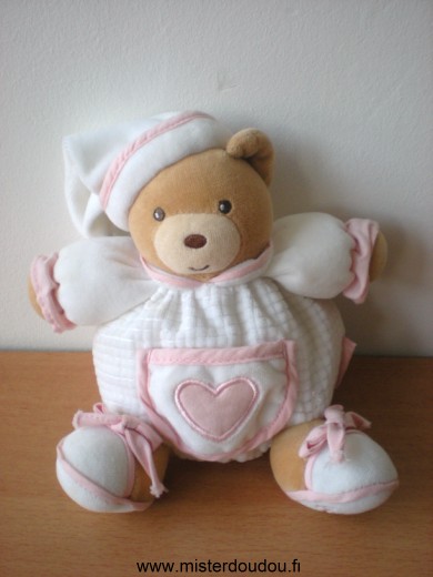 Doudou Ours Kaloo Blanc coeur rose 