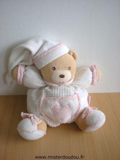 Doudou Ours Kaloo Blanc coeur rose Doudou état usagé mais propre, petit prix pour dépanner