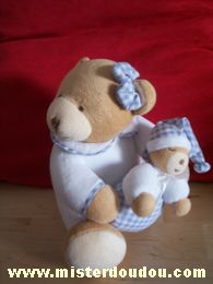 Doudou Ours Kaloo Blanc et vichy bleu Maman ours et bébé ours