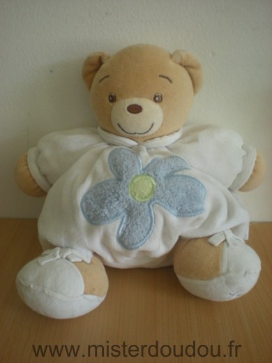 Doudou Ours Kaloo Blanc fleur bleue 