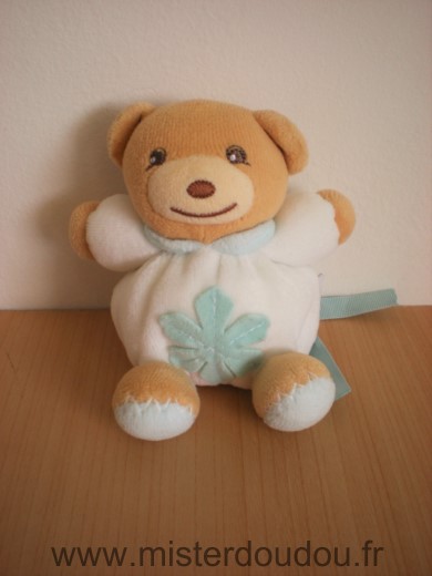 Doudou Ours Kaloo Blanc fleur bleue Mini doudou attache tétine