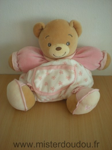 Doudou Ours Kaloo Blanc motifs fleurs roses 