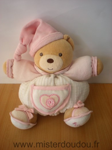 Doudou Ours Kaloo Blanc rose coeur 