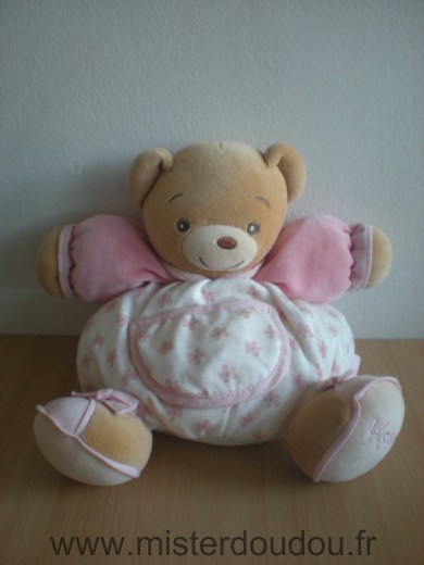 Doudou Ours Kaloo Blanc rose motifs fleurs roses 