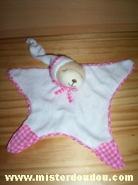 Doudou Ours Kaloo Blanc vichy rose Doudou plat en forme d'étoile 
sans étiquette - marque kaloo??? -