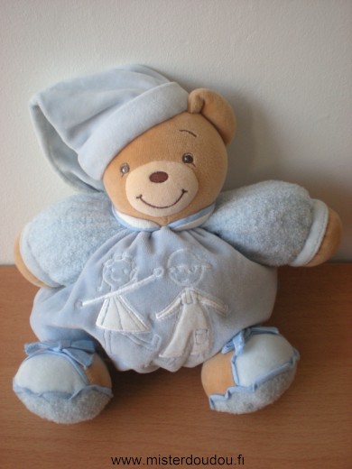 Doudou Ours Kaloo Bleu avec personnages fille et gaçon 