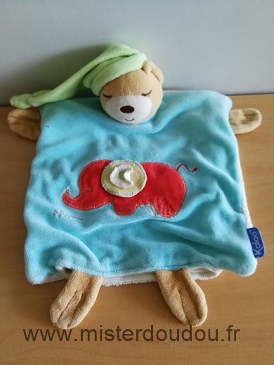 Doudou Ours Kaloo Bleu blanc bonnet vert elephant rouge 