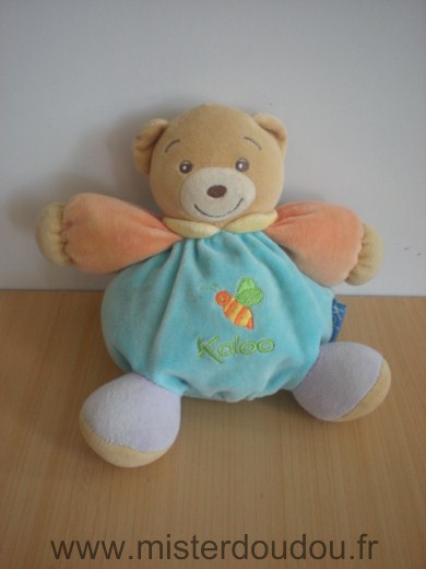 Doudou Ours Kaloo Bleu orange mauve avec abeille brodée 