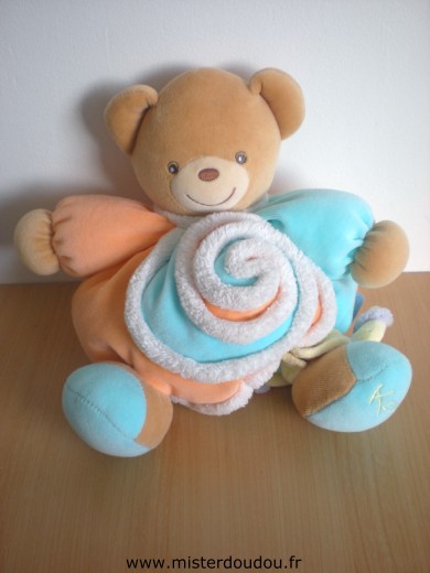 Doudou Ours Kaloo Bleu orange spirale 