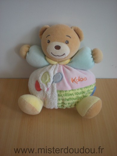 Doudou Ours Kaloo Bleu rose blanc vert 3 ballons 