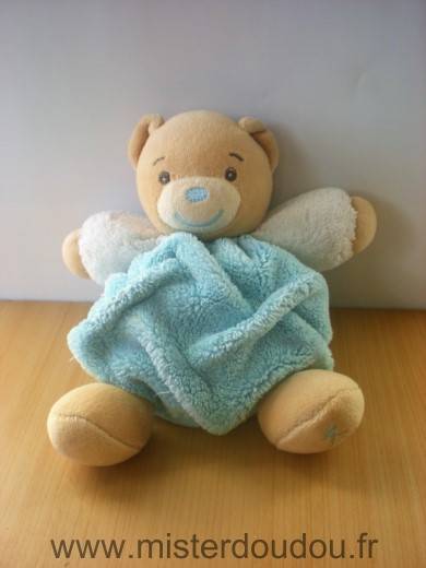 Doudou Ours Kaloo Bleu turquoise blanc nez bleu 