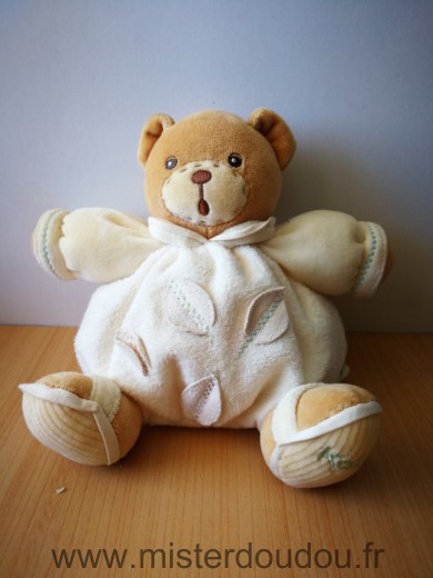 Doudou Ours Kaloo Ecru beige pure feuilles 