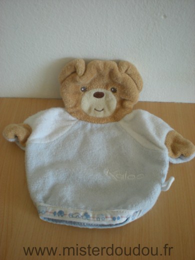 Doudou Ours Kaloo Gant bleu marron tissus eponge 