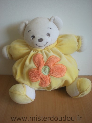 Doudou Ours Kaloo Jaune fleur orange 