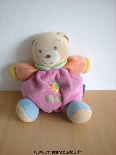 Doudou Ours Kaloo Mauve orange bleu avec abeille brodée état moyen , doudou ayant déjà servi