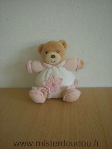 Doudou Ours Kaloo Mini kaloo blanc rose fleur rose Ruban attache sucette