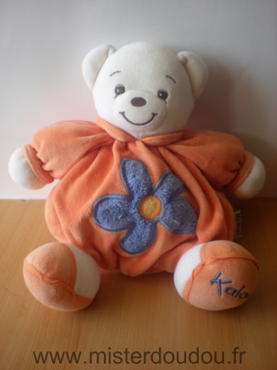 Doudou Ours Kaloo Orange fleur bleue 