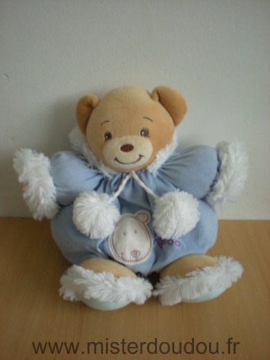 Doudou Ours Kaloo Patapouf bleu capuche pompons blanc collectin igloo 