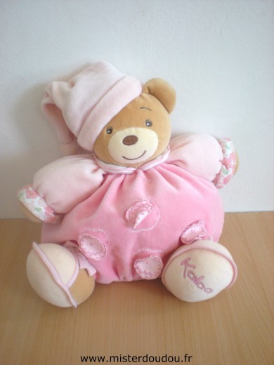 Doudou Ours Kaloo Rose avec des fleurs 