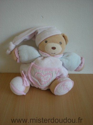 Doudou Ours Kaloo Rose bleu coeur rose 