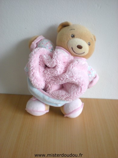 Doudou Ours Kaloo Rose bleu motifs fleurs 