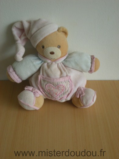 Doudou Ours Kaloo Rose bleu poche avec coeur 