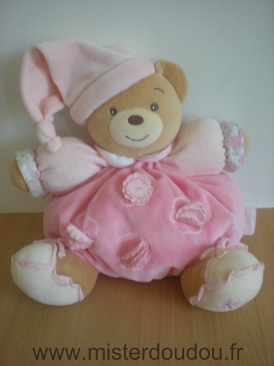 Doudou Ours Kaloo Rose bonnet rose fleurs 