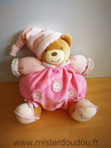 Doudou Ours Kaloo Rose bonnet rose fleurs 