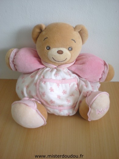 Doudou Ours Kaloo Rose et blanc à fleurs roses 