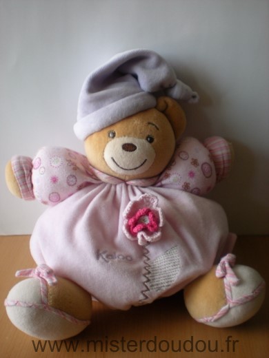 Doudou Ours Kaloo Rose fleur bonnet mauve 