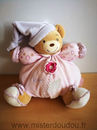 Doudou Ours Kaloo Rose fleur bonnet mauve 