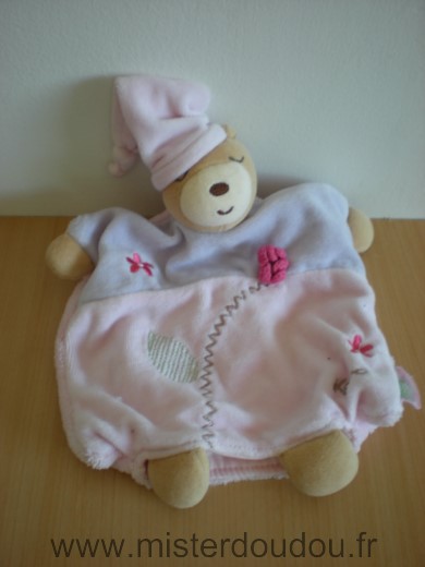 Doudou Ours Kaloo Rose mauve fleu 