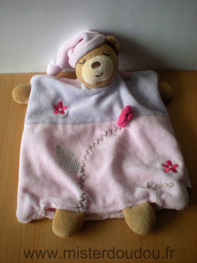 Doudou Ours Kaloo Rose mauve fleur 