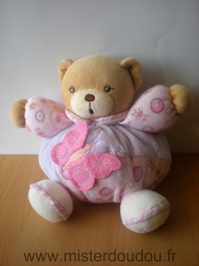 Doudou Ours Kaloo Rose mauve papillon rose 