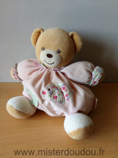 Doudou Ours Kaloo Rose oiseau fleurs 