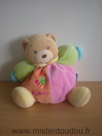 Doudou Ours Kaloo Rose orange vert abeille brodée 