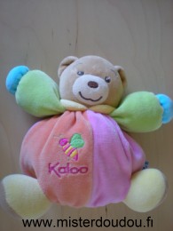 Doudou Ours Kaloo Rose orange vert jaune abeille brodée 