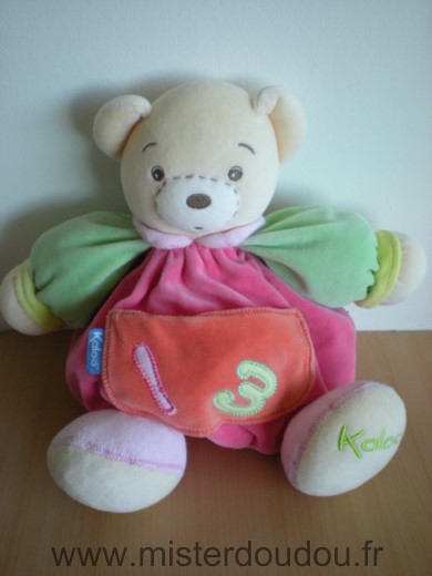 Doudou Ours Kaloo Rose vert poche orange 123 